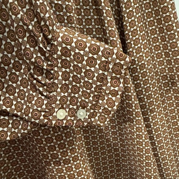 Loft Long-Sleeve Top Brown with Cream & Pink Design EUC - Picture 3 of 6